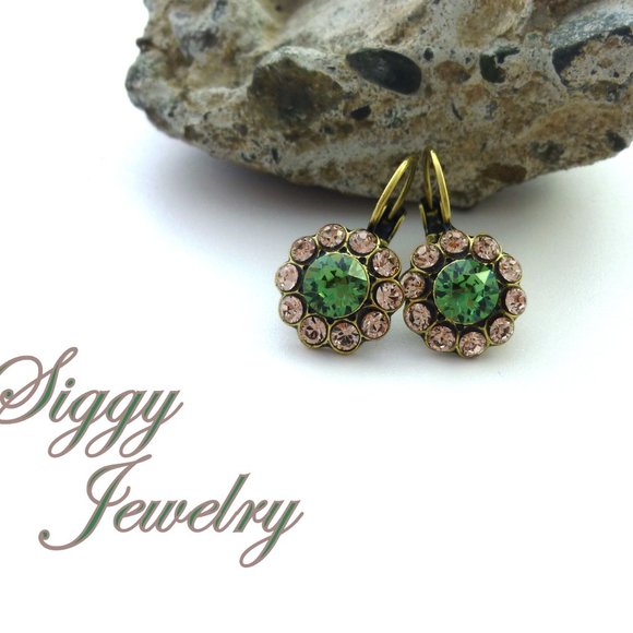 Swarovski Crystal Erinite and Vintage Rose Daisy Flower Drop Earrings - Picture 6 of 6